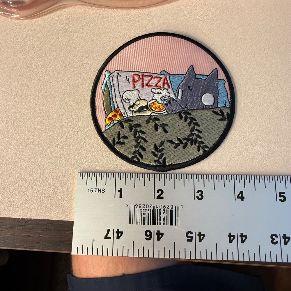 Cute Cat Pizza Patch Embroidered Round Applique Iron On Sewing Craft